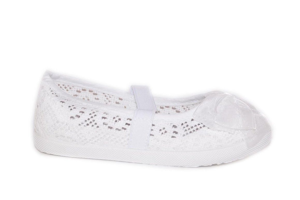 Baltos nėriniuotos su gumyte papuoštos kaspinėliu espadrilės mergaitėms