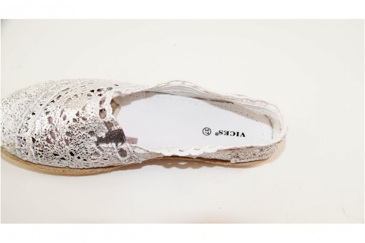 Baltos-"sidabrinės" megzto audinio įspiriamos Vices moteriškos espadrilės 3 Baltos-"sidabrinės" megzto audinio įspiriamos Vices moteriškos espadrilės 3