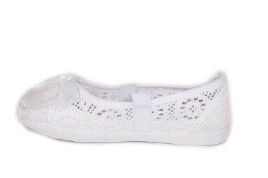 Baltos nėriniuotos su gumyte papuoštos kaspinėliu espadrilės mergaitėms