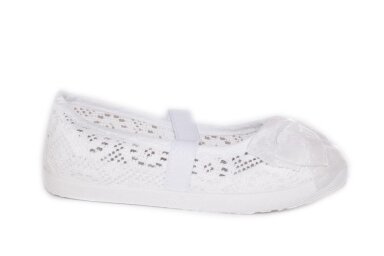Baltos nėriniuotos su gumyte papuoštos kaspinėliu espadrilės mergaitėms