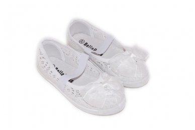 Baltos nėriniuotos su gumyte papuoštos kaspinėliu espadrilės mergaitėms 2 Baltos nėriniuotos su gumyte papuoštos kaspinėliu espadrilės mergaitėms 2