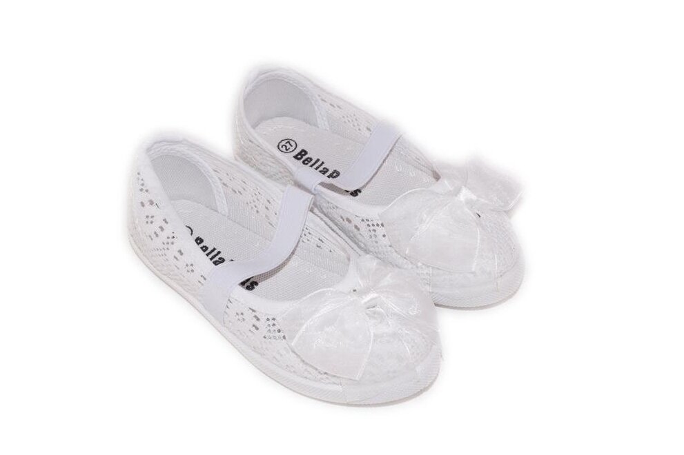 Baltos nėriniuotos su gumyte papuoštos kaspinėliu espadrilės mergaitėms 2 Baltos nėriniuotos su gumyte papuoštos kaspinėliu espadrilės mergaitėms 2