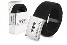 „Beltimore“ juodas ilgas tekstilinis diržas su balta sagtimi F79