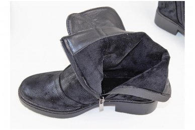 Juodi blizgantys papuošti karoliukais su užtrauktuku šone moteriški sezoniniai batai ant žemo kulniuko 3