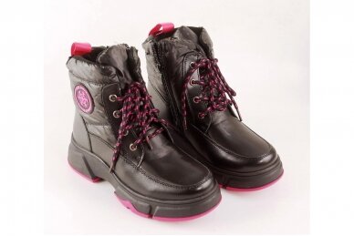 Juodi-ružavi suvarstomi su užtrauktuku šone Clibee  žieminiai batai mergaitėms su kailiu 4307 3