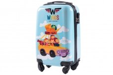 Melsvas vaikiškas lagaminas Wings kd01 Mašina