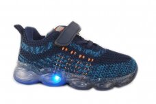 Mėlyni medžiaginiai suvarstyti gumyte su lipuku LED Badoxx sportiniai bateliai berniukams