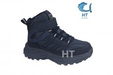 Mėlyni suvarstyti gumyte su lipuku priekyje HT žieminiai batai su kailiu berniukams 0515m
