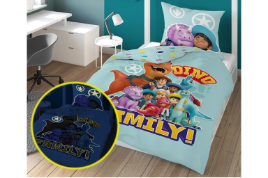 Medvilninė tamsoje šviečianti patalynė Dino1