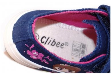 Mėlyni papuošti gėlytėmis ir mergaitės piešinuku su lipdukais tekstiliniai Clibee sportiniai bateliai 3