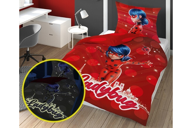 Medvilninė tamsoje šviečianti patalynė Ladybug