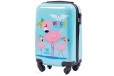 Melsvas vaikiškas lagaminas Wings kd01 Flamingai