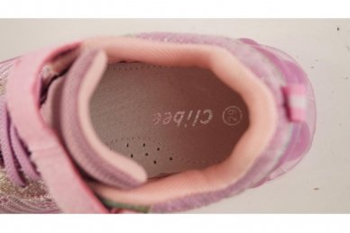 Ružavi medžiaginiai užsegami lipduku suvarstyti gumyte Clibee sportiniai batai mergaitėms 3