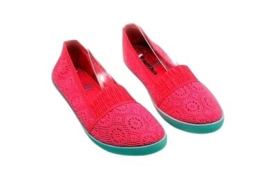 Ryškiai ružavos nėriniuotos moteriškos espadrilės guminiu padu 2