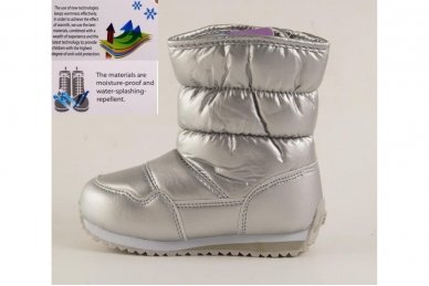"Sidabriniai" užsegami lipduku boloninės medžiagos viršumi sniego batai su vilnos kailiu 3 "Sidabriniai" užsegami lipduku boloninės medžiagos viršumi sniego batai su vilnos kailiu 3