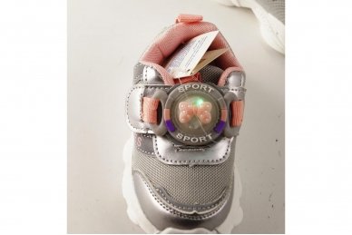 "Sidabriniai" užsegami lipuku su lemputėmis ant lipuko papuošti kaspinėliu lengvučiai sportiniai bateliai mergaitėms 3