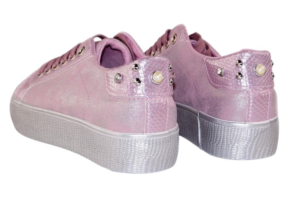 Šviesiai violetiniai papuošti karoliukais sidabriniu guminiu padu moteriški laisvalaikio batai 3 Šviesiai violetiniai papuošti karoliukais sidabriniu guminiu padu moteriški laisvalaikio batai 3