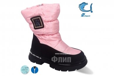 Šviesiai ružavi su užtrauktuku šone Flip žieminiai batai mergaitėms su vilnos kailiu mergaitėms 0239