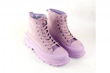 Šviesiai violetiniai medžiaginiai suvarstomi guminiu padu moteriški laisvalaikio batai 0066 3