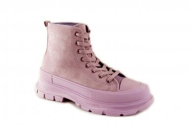 Šviesiai violetiniai medžiaginiai suvarstomi guminiu padu moteriški laisvalaikio batai 0066
