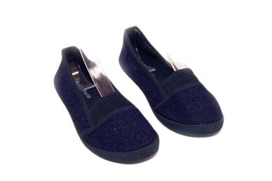 Tamsiai mėlynos nėriniuotos moteriškos espadrilės guminiu padu 2