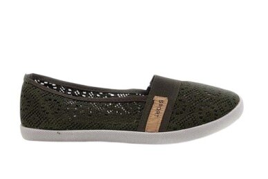 Tamsiai žalios nėriniuotos espadrilės guminiu padu 0377