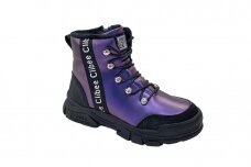 Violetiniai suvarstomi su užtrauktuku šone Clibee  žieminiai batai mergaitėms su kailiu 4299