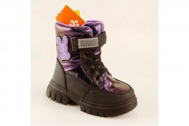 Violetiniai blizgantys suvarstyti gumyte su lipuku ir vilnos kailiu Bl&Kl žieminiai batai mergaitėms 1215v 1