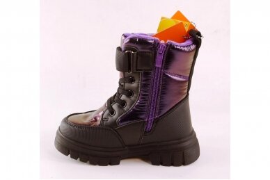 Violetiniai blizgantys suvarstyti gumyte su lipuku ir vilnos kailiu Bl&Kl žieminiai batai mergaitėms 1215v 2