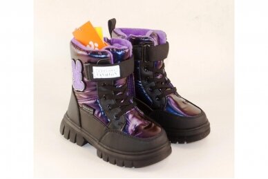 Violetiniai blizgantys suvarstyti gumyte su lipuku ir vilnos kailiu Bl&Kl žieminiai batai mergaitėms 1215v 3