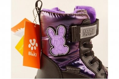 Violetiniai blizgantys suvarstyti gumyte su lipuku ir vilnos kailiu Bl&Kl žieminiai batai mergaitėms 1215v 5