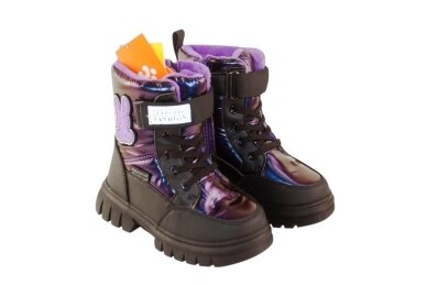 Violetiniai blizgantys suvarstyti gumyte su lipuku ir vilnos kailiu Bl&Kl žieminiai batai mergaitėms 1215v 3